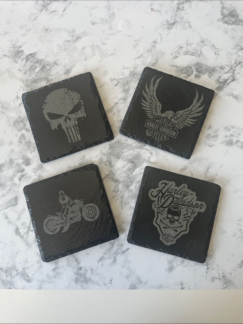 Harley-Davidson Black Slate Motorcycle Coaster Set - 4pc